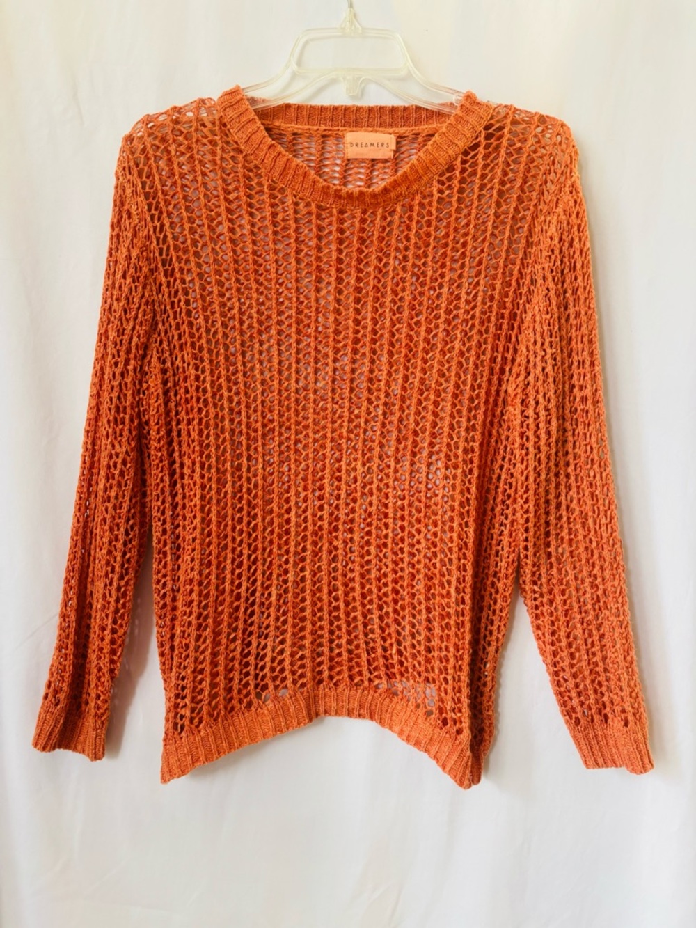 Dreamers Orange Open Knit Sweater Lightweight Pullover Size S